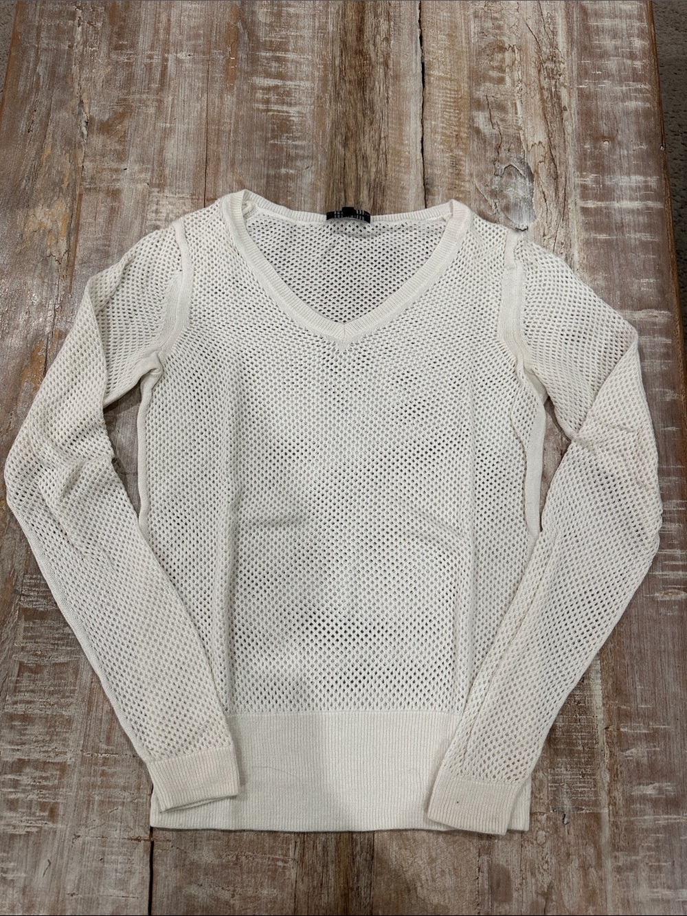 Women's Cream Open-Knit V-Neck Sweater